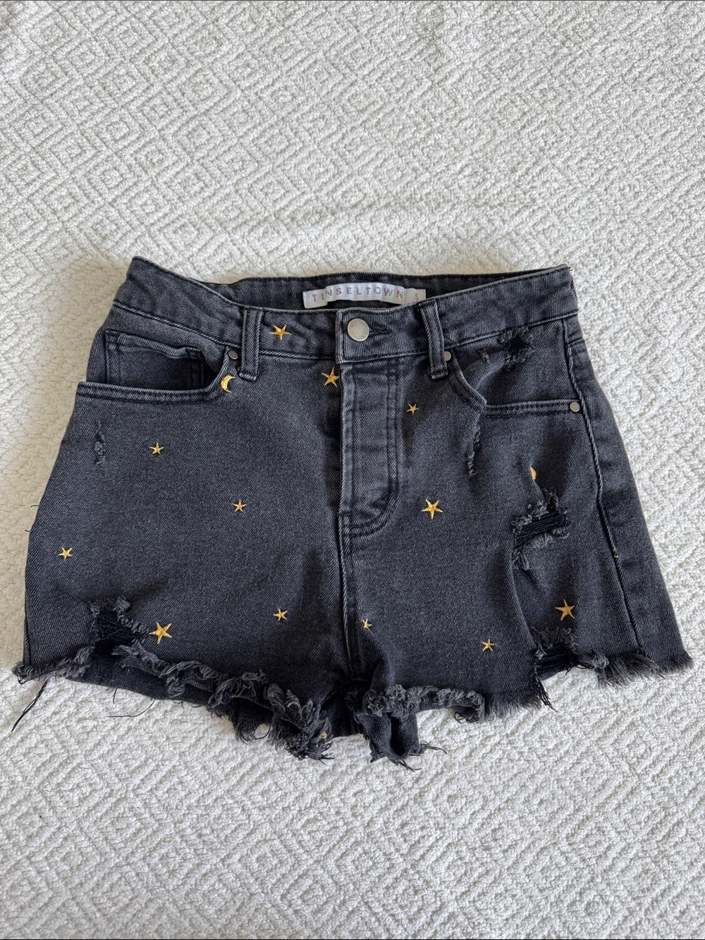 Tinseltown Black Junior Denim Shorts with Gold Star Embroidery Sz 5
